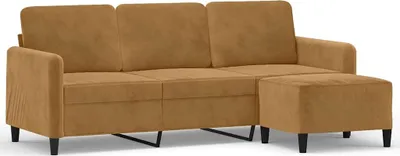 Zdjęcie produktu dla vidaXL 3-osobowa sofa z podnóżkiem brązowa 180 cm aksamitna