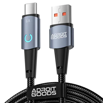 Zdjęcie produktu dla Kabel USB-C AdroitGoods - 200 cm - szybkie ładowanie - nylonowy oplot - kabel ładujący 6 A - 480 Mb/s