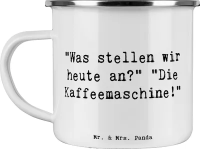 Produktbild von Mr. & Mrs. Panda Pott Spruch Freude am Morgen - Weiß - Geschenk, Lächeln, Zitat, Freunde, Emailletasse, Motivation, Emaille Tasse, erleben, Kaffeepott, Gefühl, Teetasse
