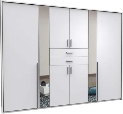 Produktbild von Kleiderschrank Vanea Weiß 8-Türen 2 Spiegel 2 Schubkästen 270/208/58 cm