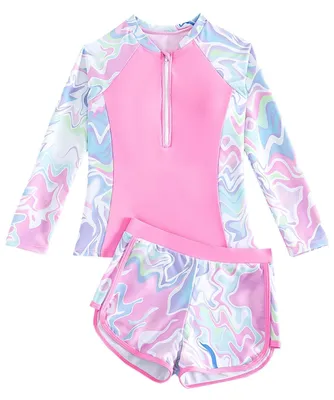 Productafbeelding van Omgoods - Tweedelig Meisjes Badpak met Rash Guard en Short