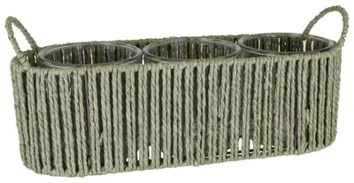 Productafbeelding van Plantpot olijfgroen, 40 x 14 x 17 cm, met 3 glazen binnenpotten