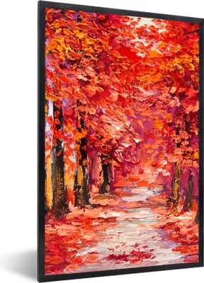 Produktbild von MuchoWow® Gerahmtes Poster Gemälde - Bäume - Herbst - Ölgemälde 60x90 cm - Poster mit Schwarzem Bilderrahmen Wandposter Rahmen Foto Bilder - Kunst