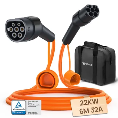 Zdjęcie produktu dla Kabel do ładowania pojazdów elektrycznych, typ 2, kompatybilność, szybkie ładowanie 22 kW, 22 kW – 6 metrów – 32A
