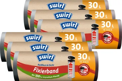 Produktbild von Swirl Fixierband Müllbeutel 30 Liter - 10 stk./Rolle - 47x78cm (6er Pack)