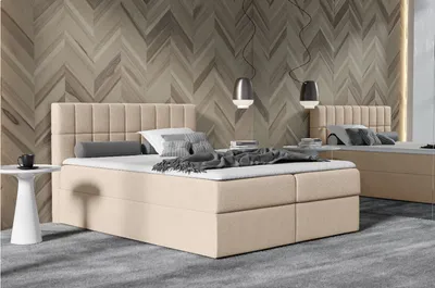 Obrázek produktu pro Manželská čalouněná postel 200x200 KATE - béžová + topper