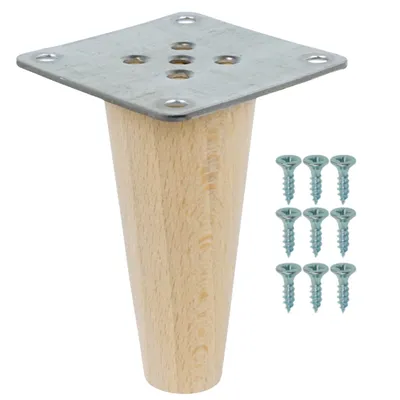 Produktbild von Buchenbein 10 CM, Holzbein Buchenkegel, Set mit Blech und Schrauben x 1