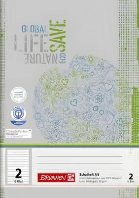 Produktbild von BRUNNEN Schulheft A5 Lineatur 2 16 Blatt Recyclingpapier 104518201