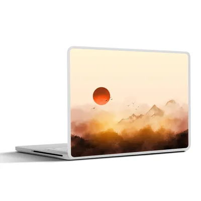 Produktbild von MuchoWow® Laptop Aufkleber Sticker Cover Malerei - Sonne - Landschaft - Vögel 25x18 cm - Laptop-Deko