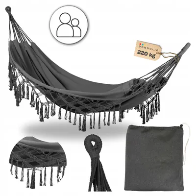 Produktbild von Dondolio XXL Garten Hängematte Zweisitzer Boho Dunkelgrau mit Hülle