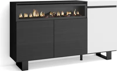 Produktbild von Sideboard, Highboard, 150x35x87cm, 3 Türen, Elektrokamin. Industriedesign, Weiß und Schwarz
