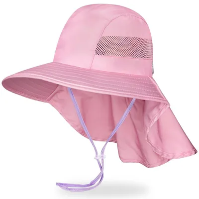 Immagine prodotto di Cappello da sole per bambini, modello ragazza, estate, protezione UV 50, cappello da pescatore con tesa larga e protezione per il collo, taglie da 2 a 9 anni, colore rosa tenue