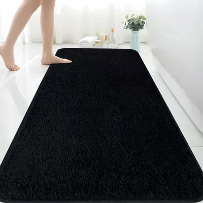 Productafbeelding van Badmat 150 x 60 cm, microvezel, zwart, antislip, voor badkamer