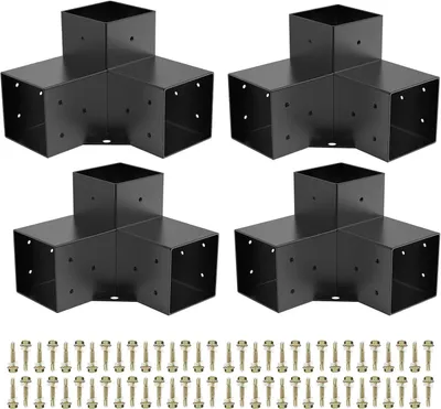 Immagine prodotto di Supporto per pali di pergola - Giunto angolare a 4 vie per pali in legno da 100x100 mm - Acciaio inossidabile - Supporto a triangolo per travi, ideale per terrazze, gazebo e casette da giardino