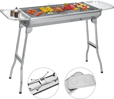 Produktbild von SunJas Holzkohlegrill Tragbar Klappgrill mit 2 Stück Grillrost Standgrill, Edelstahl Klappgrill,BBQ Standgrill Tragbar Camping Grill campinggrill
