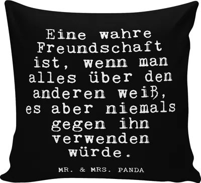 Produktbild von Mr. & Mrs. Panda Kissen 40x40 Eine wahre Freundschaft ist,... - Schwarz - Geschenk, Freundin, für sofa, Polsterkissen, Zitate, Sofakissen, Dekokissen, beste, Freundinnen
