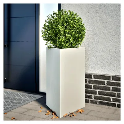 Produktbild von Pflanzkübel Hochbeet aus Metall für Terrasse und Garten, dreieckig, 50x43x75 cm, weiß
