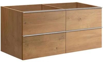Zdjęcie produktu dla CERANO – Szafka łazienkowa pod umywalkę z uchwytem Velora – dąb miodowy, chromowany uchwyt – 119 x 53 x 46,5 cm