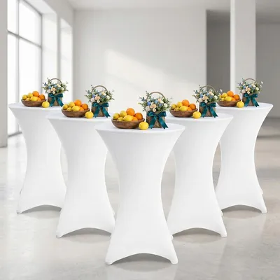 Immagine prodotto di Eikuavons 5× Copritavolo da bar elasticizzato bianco Ø 60×110 cm – Copritavolo da bistrot elasticizzato per eventi e feste