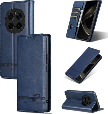 Image de Etui en cuir pour Honor Magic7 Pro, étui portefeuille pliable avec fermeture magnétique et support bleu