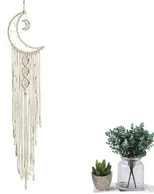 Immagine prodotto di Tappeto boho tessuto a mano con ganci per appenderlo alla parete - Decorazione da parete per il soggiorno - Opera d'arte realizzata a mano - Ornamento da parete per il soggiorno - Decorazione boho per la stanza