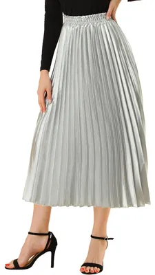 Produktbild von Allegra K Damen Hohe Taille A-Linie Elastisch Plissee Metallisch Party Faltenroc