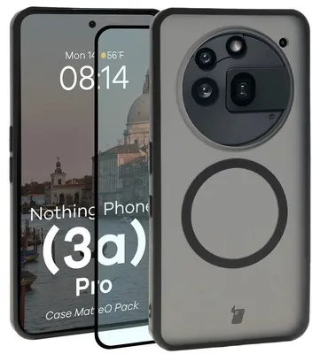 Produktbild von Schutzhülle mit Magnetring + gehärtetem Glas für Nothing Phone (3a) Pro, Bizon MatteO Pack, Getönt-Schwarz