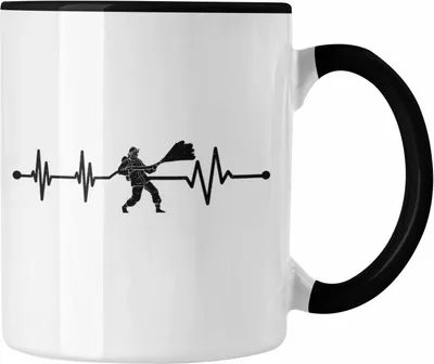 Produktbild von Trendation - Feuerwehr Herzschlag Geschenk Tasse Feuerwehrmann Geschenkidee Lustig Männer (Schwarz)