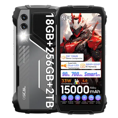 Produktbild von Blackview-Oscal PILOT 1 6.67" Outdoor Handy Ohne Vertrag, 15000mAh, 18GB+256GB, 50MP+32MP+2MP, NFC, 33W Schnellladung+10W OTG Reverse Charging,Gemini