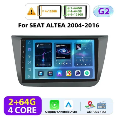 Obrázek produktu pro Autorádio pro SEAT Altea 2004–2016 – 2-DIN s Androidem – dotykový displej 23 cm – rozlišení 1024×600 – 2 GB RAM, 64 GB ROM – GPS, FM – černé