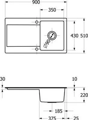Produktbild von Villeroy & Boch 333500TR EB-SP Siluet 50 900x510mm Spülbecken