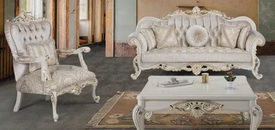 Produktbild von Casa Padrino Luxus Barock Wohnzimmer Set Mehrfarbig / Weiß / Gold - 2 Sofas & 2 Sessel & 1 Couchtisch - Wohnzimmer Möbel im Barockstil - Edel & Prunkvoll