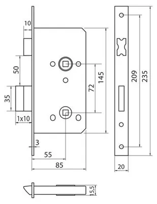 Produktbild von WILKA 1122 WC Schloss 72/55 rechts, 20x235x3 mm, Nickel