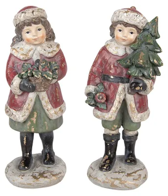 Produktbild von Clayre & Eef Weihnachtsdekorationsfigur Kinder 9x7x22 / 8x8x22 cm Rot Kunststoff