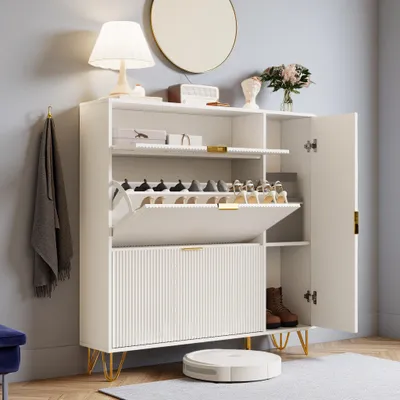 Obrázok produktu pre ProximaX Moderný botník s úložným priestorom | Biely botník do predsiene a obývačky | Minimalistický dizajn, úložný priestor na topánky a doplnky