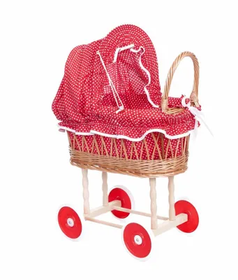 Produktbild von Egmont Toys Puppenwagen aus Rattan 44x28x58 cm, rot/weiß gepunktete Polsterung