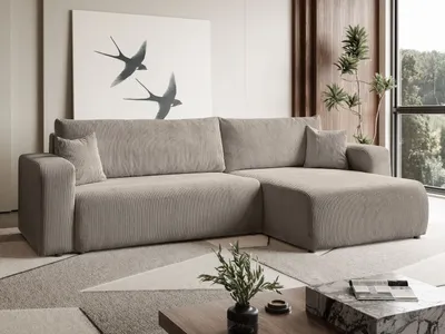 Produktbild von MargaretHadas24 Ecksofa L Form Sofia 277 x 143 cm mit Schlaffunktion und Bettkasten Couch Cord Schlafsofa Schlafcouch Sofa universale Seite, beige