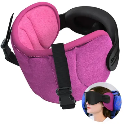 Immagine prodotto di Cuscino da viaggio con mascherina per dormire 3D e poggiatesta a 360°, colore rosa