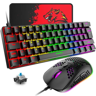 Image de Ensemble de clavier et de souris de jeu filaires, format compact 60%