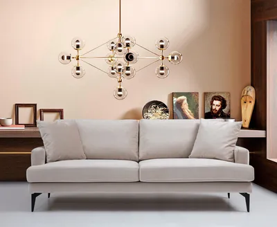 Produktbild von Hanah Home, Papira 3 Seater - Beige, Klassische Sofas, 3-Sitzer-Sofa, Beige, Polyester, 205 x 88 x 90 x cm