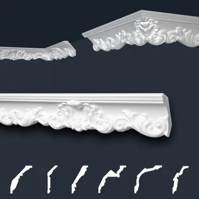 Immagine prodotto di Stucchi in gesso bianco con motivo, pannelli in polistirene espanso sagomati, modanature per soffitti della serie "B" di Marbet