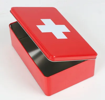 Produktbild von Metalldose Medizinbox rot mit weißem Kreuz 20x13x6,8 cm Aufbewahrungsbox für Hausapotheke Verbandsmaterial und Erste Hilfe