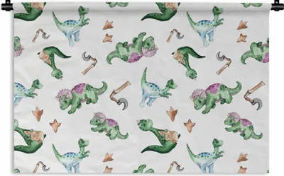 Produktbild von MuchoWow® Wandteppich Wandbehang Dinosaurier - Muster - Kinderzimmer - Jungen - Mädchen - Kinder 60x40 cm Tapisserie Dekoration Wandtuch - Wanddekorationen