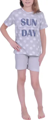 Produktbild von Mädchen Kinder Shorty Pyjama kurzarm Schlafanzug mit kurzer Hose 171 405 90 879 ; grau , 140