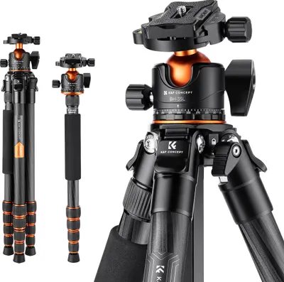 Produktbild von K&F CONCEPT 61,4-Zoll-Carbonfaser-Kamerastativ, tragbares Stativ mit abnehmbarem Einbeinstativ, Stativ mit Kugelkopf, 15 kg Tragkraft, mit Schnellwechselplatte
