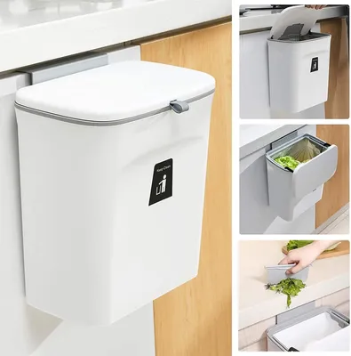 Image de Omgoods - Poubelle suspendue pour cuisine avec couvercle, 9 litres