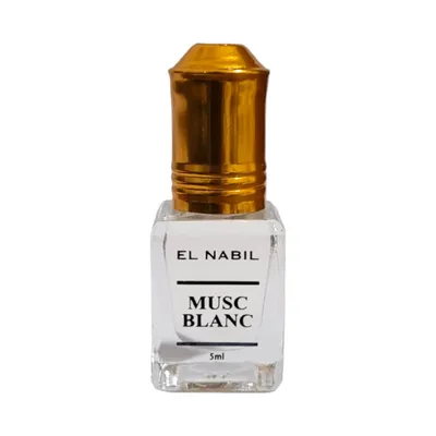 A clear, professional studio shot of a small perfume bottle with a gold cap.