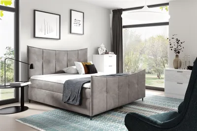 Productafbeelding van Boxspringbed voor de slaapkamer, model FABIEN LUX, afmetingen 200x200 cm, grijs, inclusief bedbodem