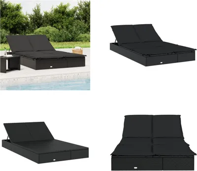 Produktbild von vidaXL Sonnenliege für 2 Personen mit Auflage Schwarz Poly Rattan - Sonnenliege - Sonnenliegen - Sonnenbett - Tagesbett