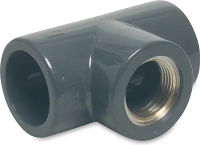 Produktbild von Mega T-Stück 90° PVC-U 20 mm x 1/2 Zoll x 20 mm Klebemuffe x MS Innengewinde x Klebemuffe 16 bar, grau